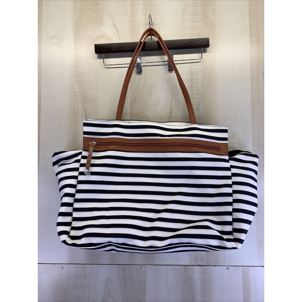 DSW Womens Black/White Tan Accent Tote Bag-